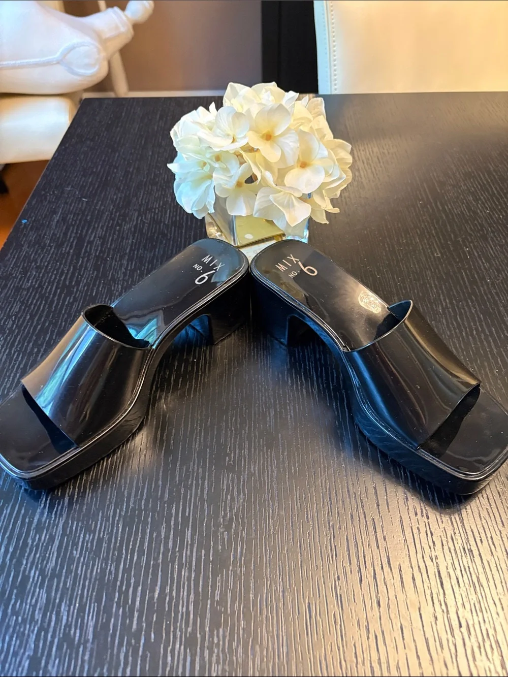 Mix No. 6 Glossy Black Slide Sandals